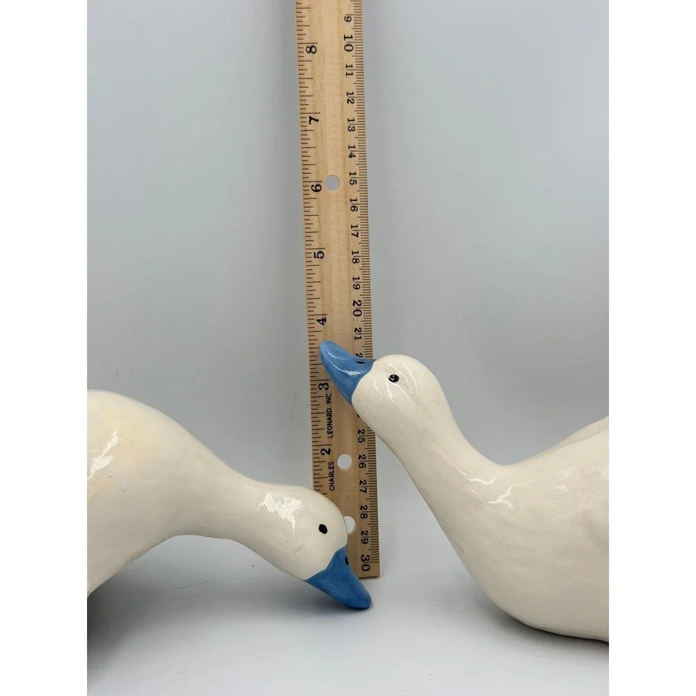 Ceramic Duck Figurines Set of 2 Cream Blue Beak Farmhouse Cottage Decor 7